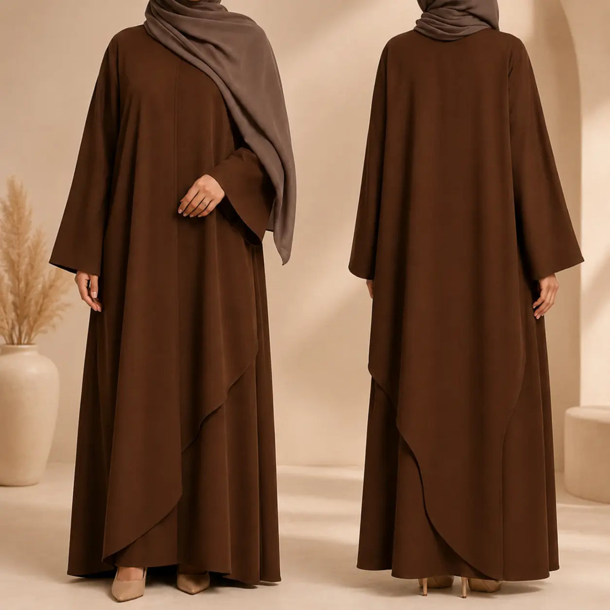 Brown winter abaya with hood for women – warm modest abaya by YAZIR