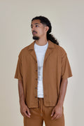 Men's Brown Rivieria Relaxed Open Collar Shirt front view – From #1 Shop YAZIR – YAZIRCO