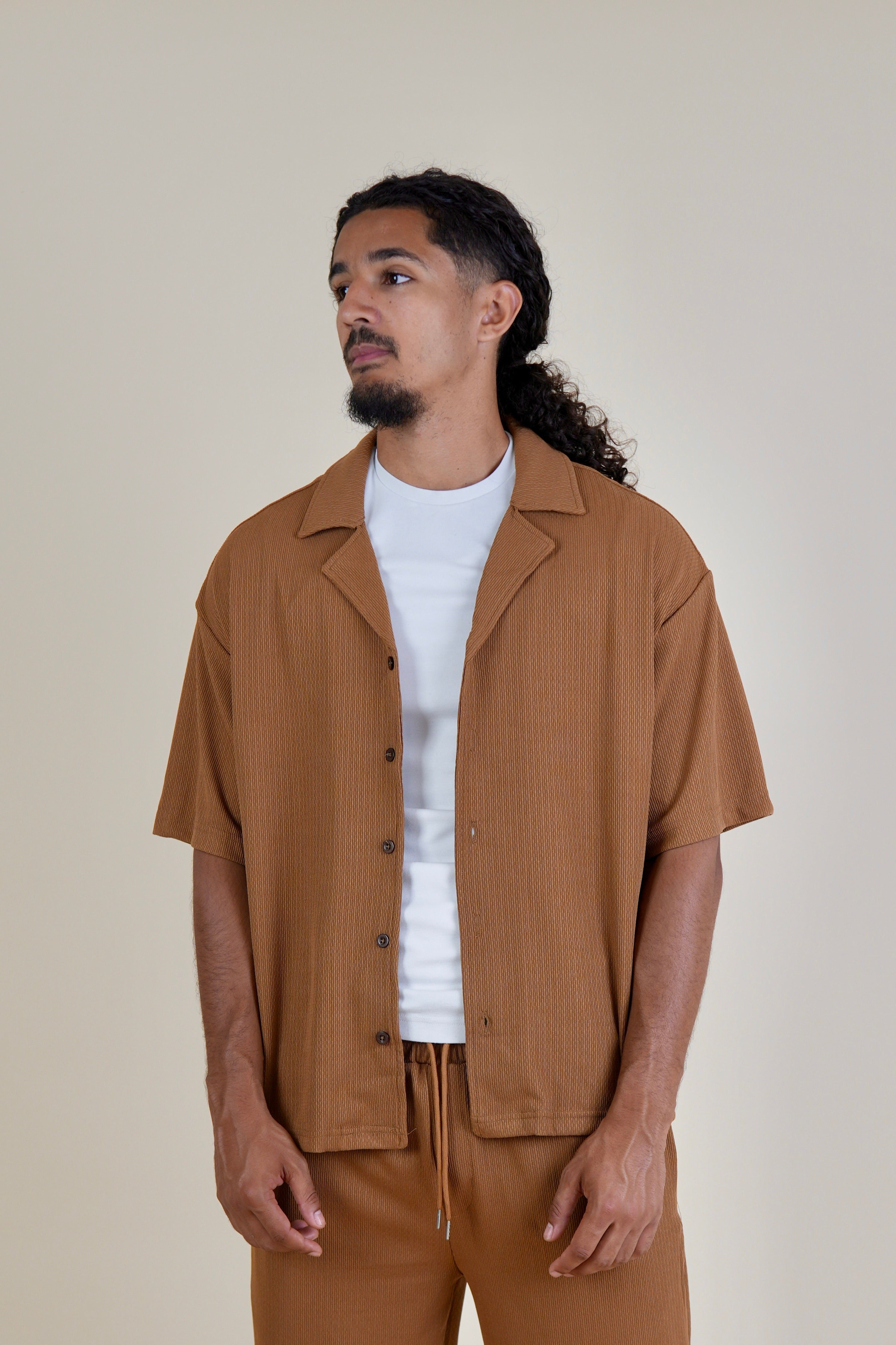 Men's Brown Rivieria Relaxed Open Shirt
