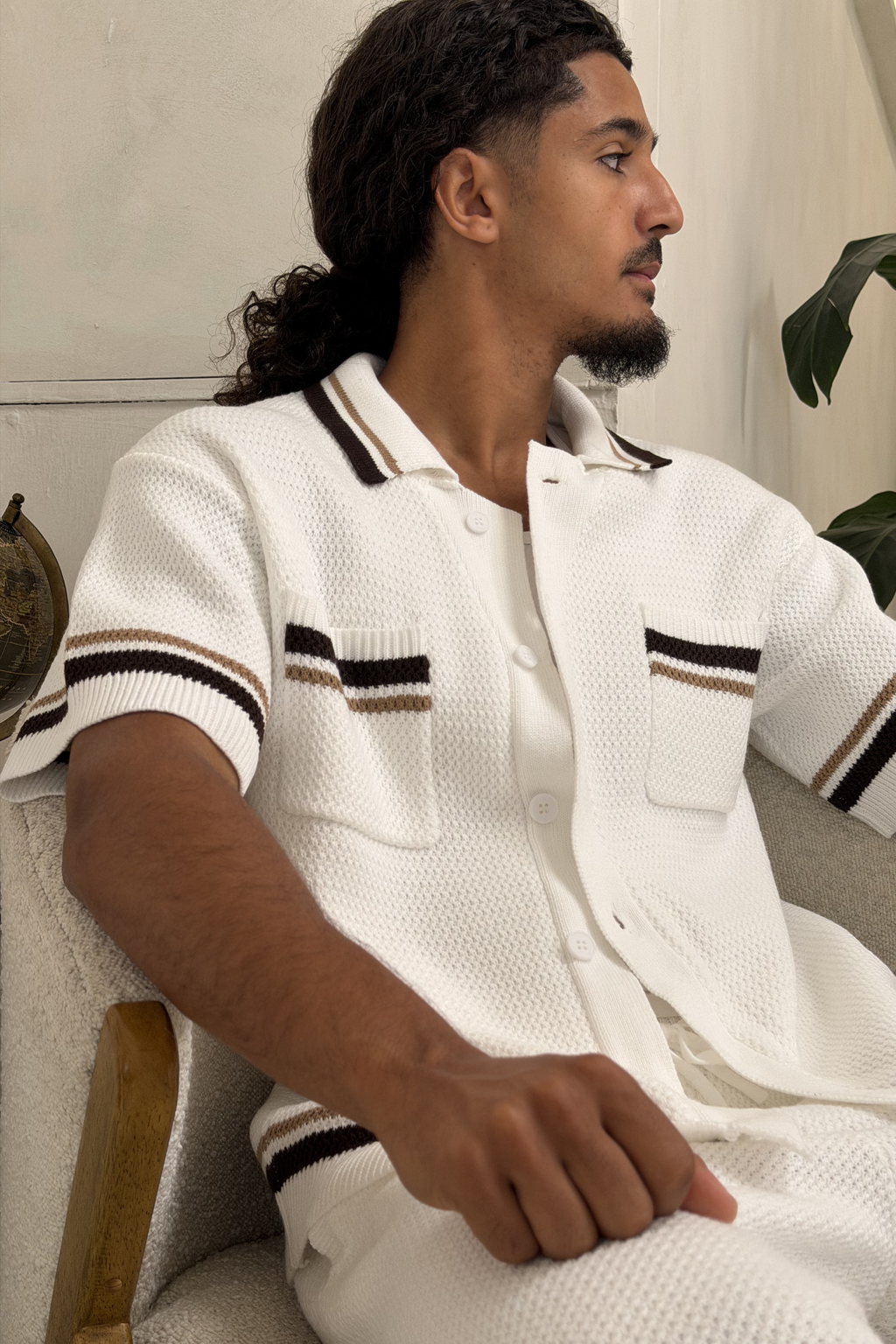 Crochet Knit Button Through Shirt - White