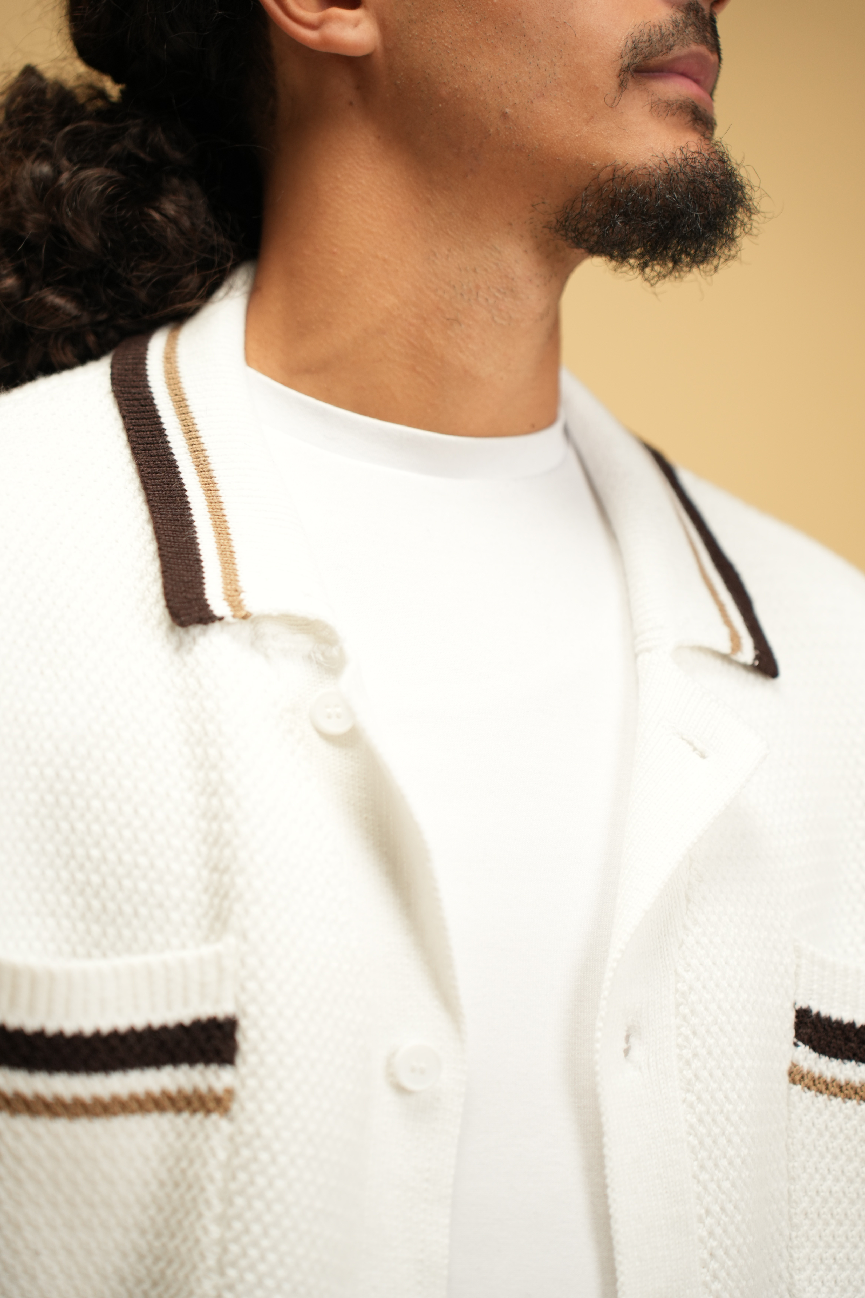 Crochet Knit Button Through Shirt - White