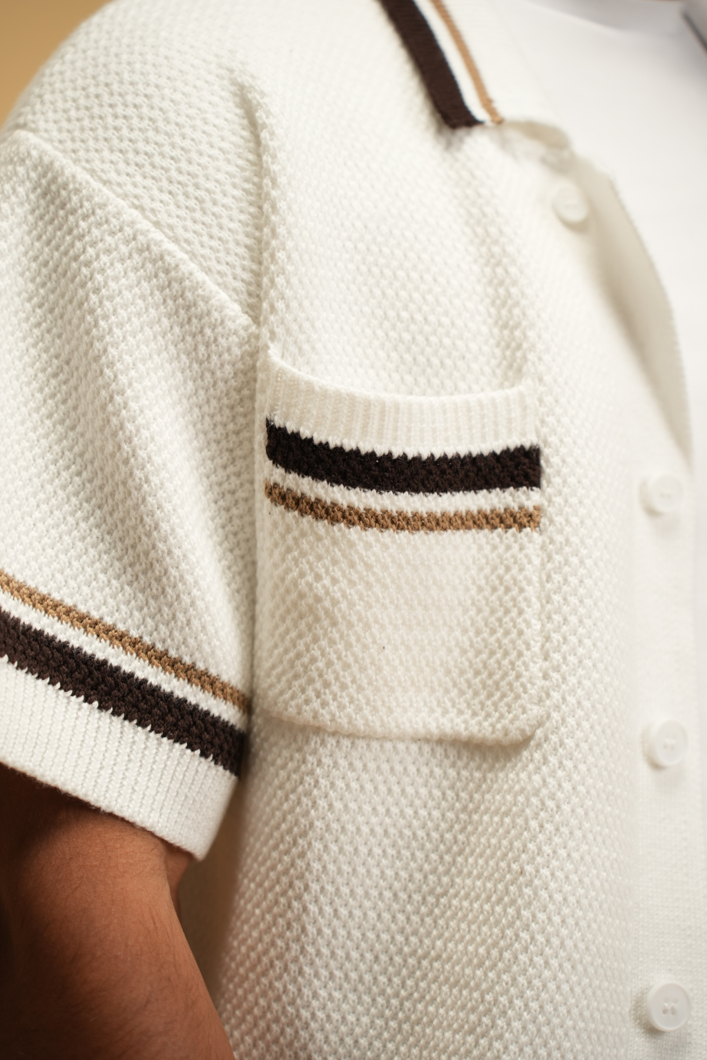 Crochet Knit Button Through Shirt - White