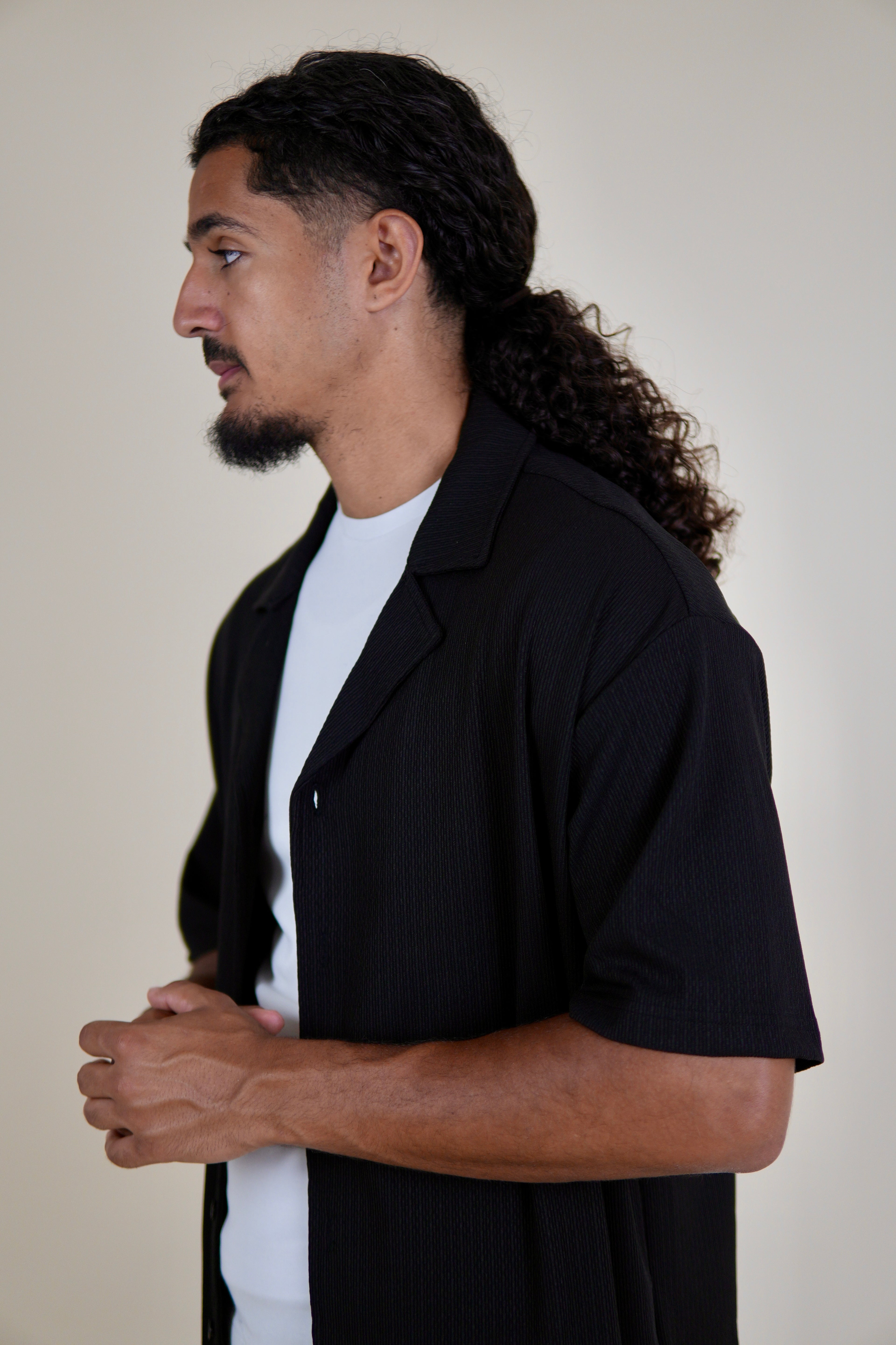 Men's Black Rivieria Relaxed Open Shirt