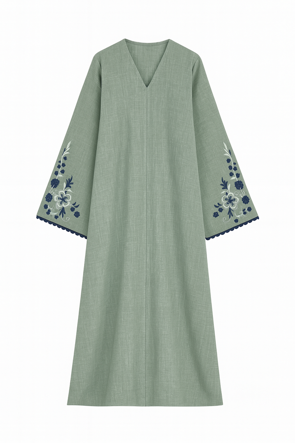 Sage Green Linen Abaya + Hijab