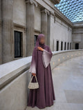 Deep Rose Amara Pleated Open Abaya With Hijab front view – From #1 Shop YAZIR – YAZIRCO