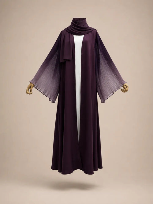 Deep Rose Amara Pleated Open Abaya With Hijab product detail – From #1 Shop YAZIR – YAZIRCO