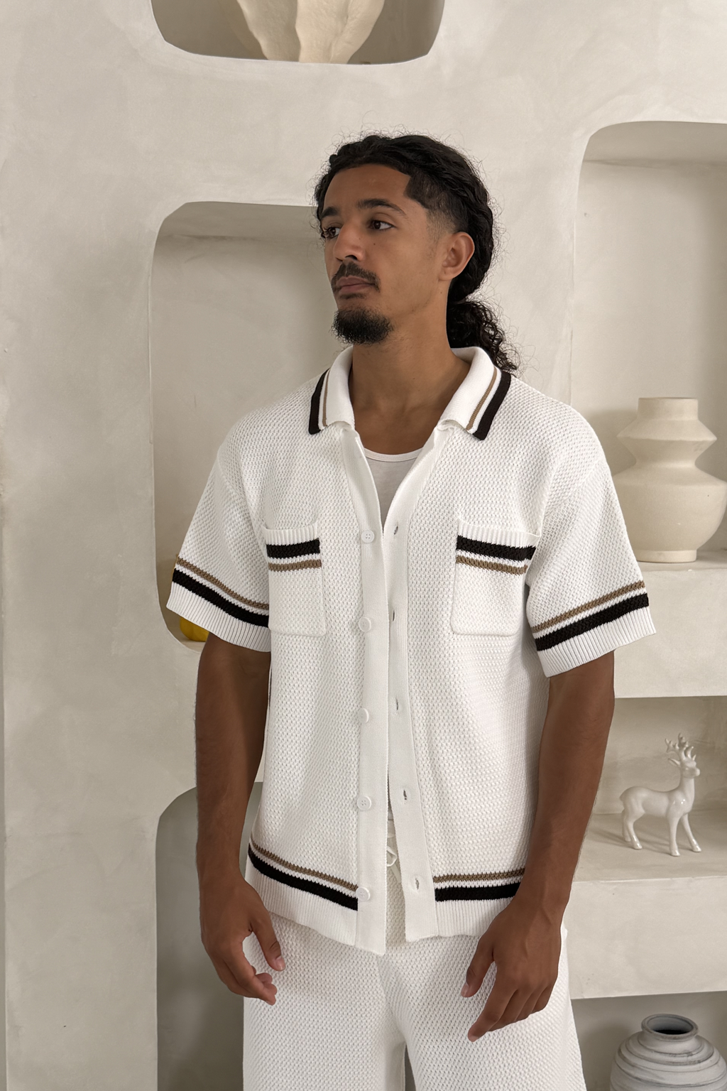 Crochet Knit Button Through Shirt - White
