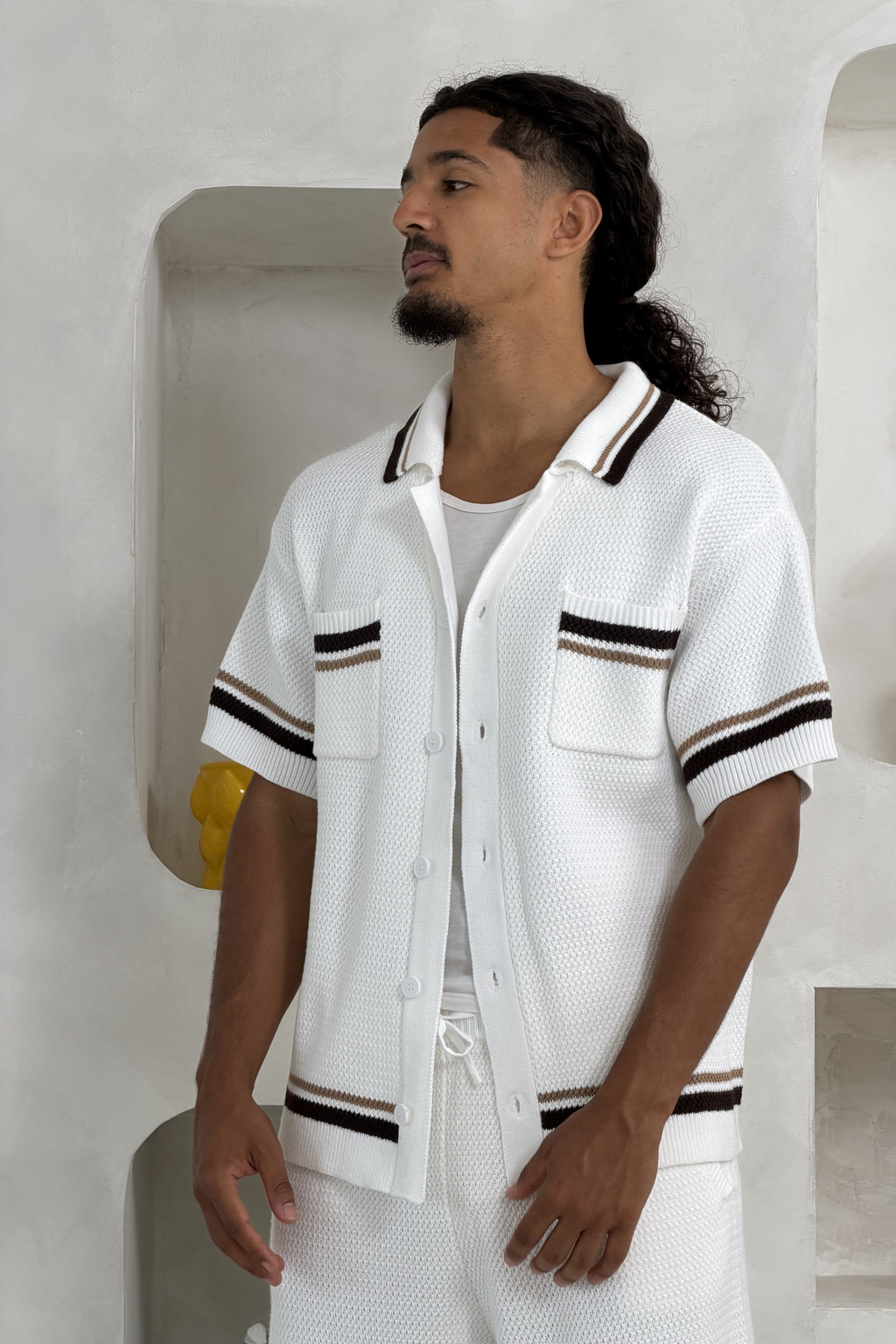Crochet Knit Button Through Shirt - White