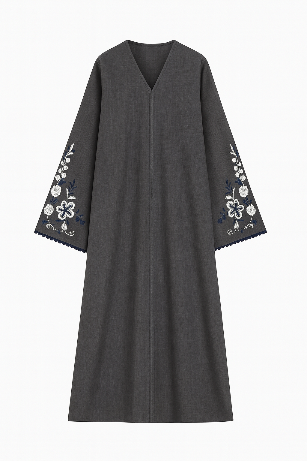 Dark Grey Open Linen Abaya + Hijab