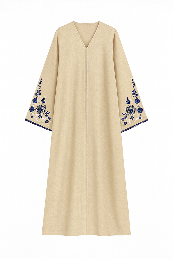 Beige Linen Open Abaya + Hijab