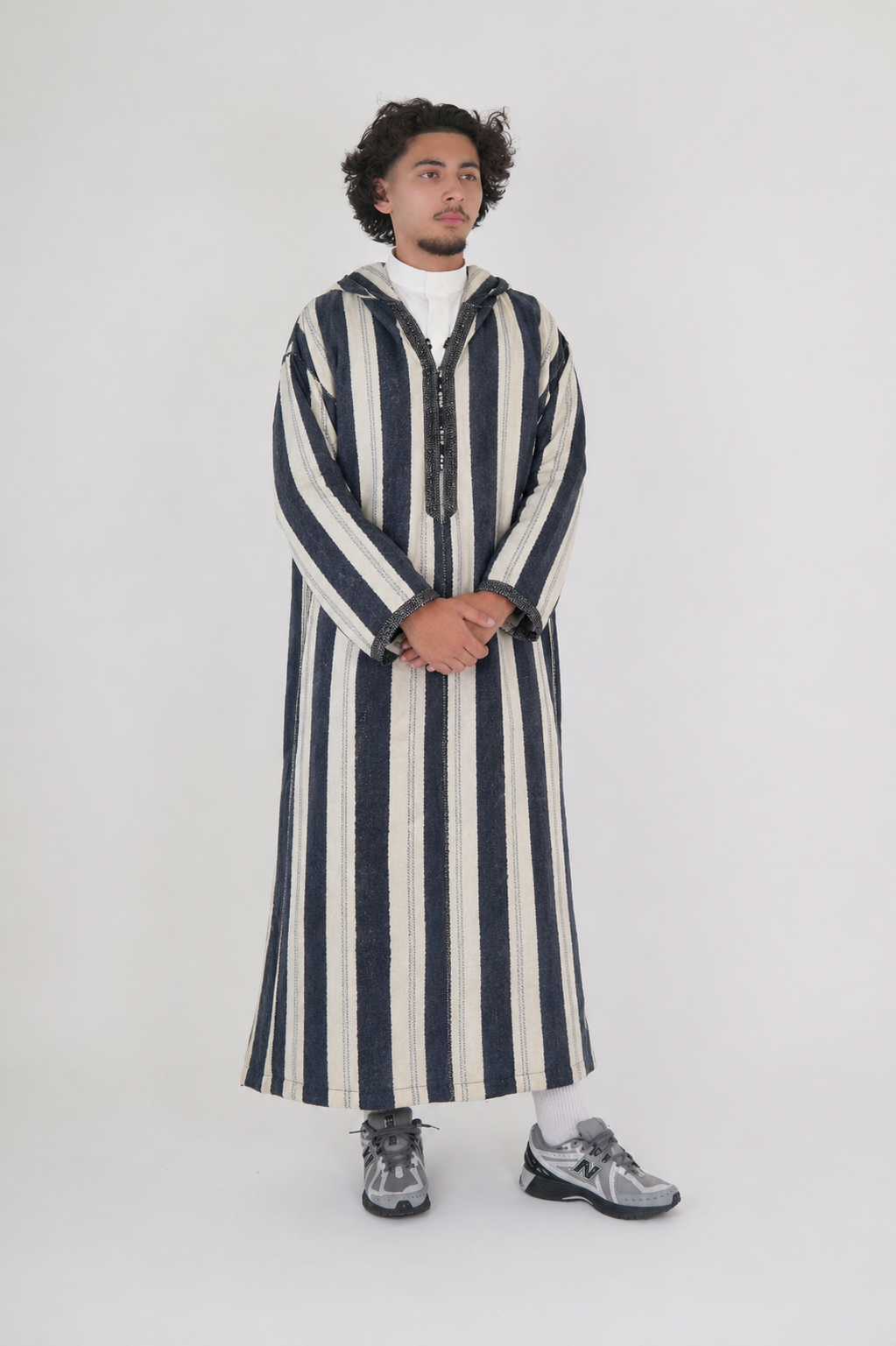 Men’s Navy & White Striped Moroccan Djellaba