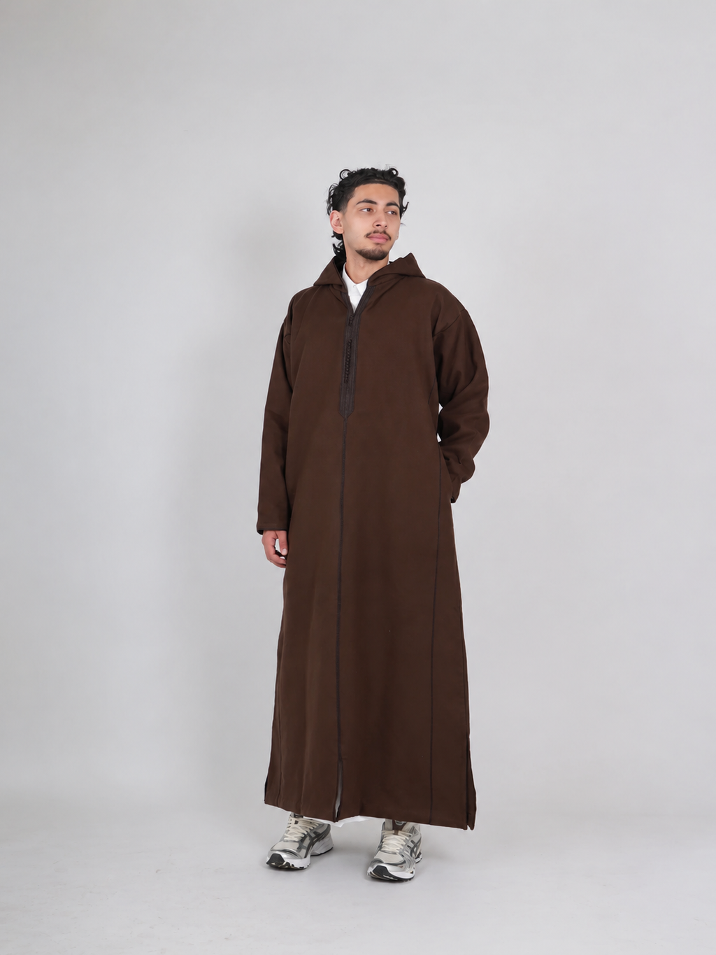 Men’s Brown Moroccan Djellaba – Traditional Hooded Thobe