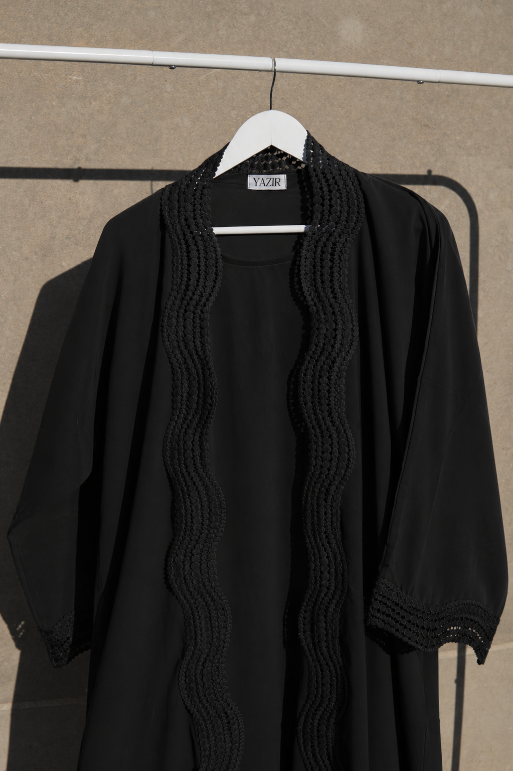 Zunaira Lace Abaya 4 Piece Set – Black Abaya with Hijab, Slip Dress & Rope
