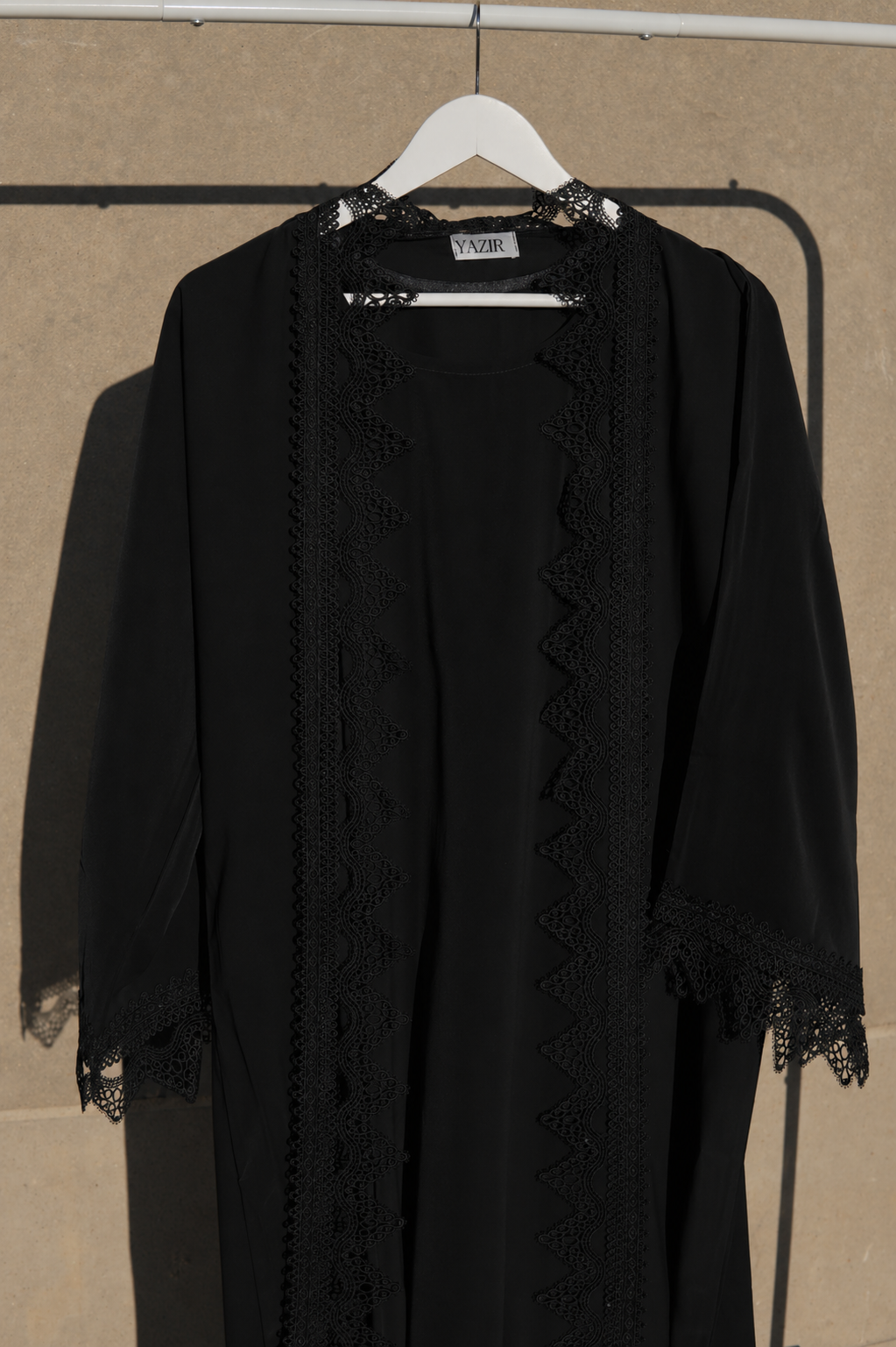 Sereen Lace Abaya 4 Piece Set – Black Modest Abaya with Hijab, Slip Dress & Robe