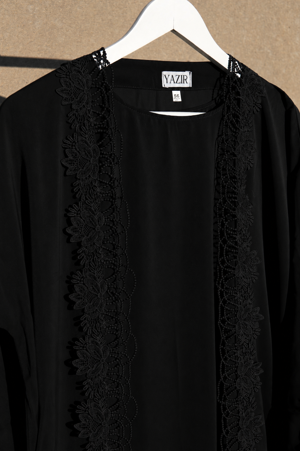 Nayelle Lace Abaya 4 Piece Set – Black Abaya with Hijab, Slip Dress & Rope