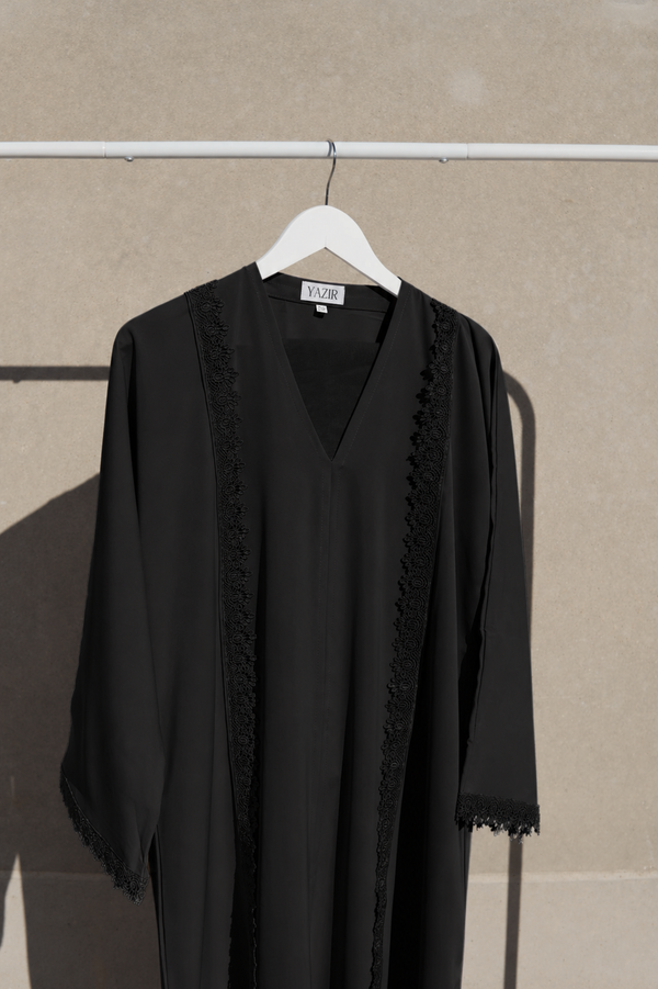 Velina Lace Abaya 2 Piece Set – Black Modest Abaya & Hijab