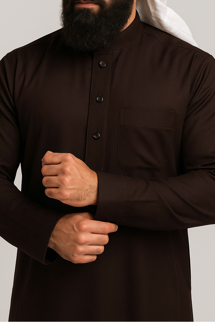 Premium Brown Thobe – Saudi Style Men’s Long Sleeve Islamic Clothing