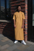 Premium Golden Emirati Half Sleeve Thobe front view – From #1 Shop YAZIR – YAZIRCO