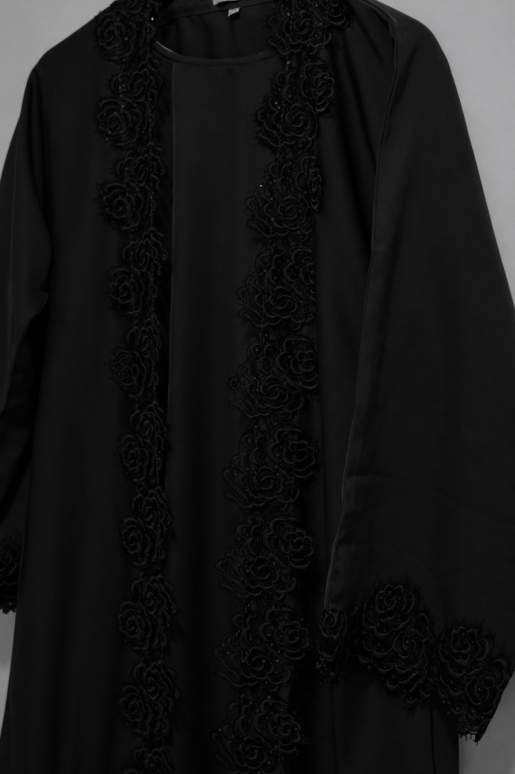 Alora Floral Abaya 4 Piece Set – Black Abaya with Hijab, Slip Dress & Rope