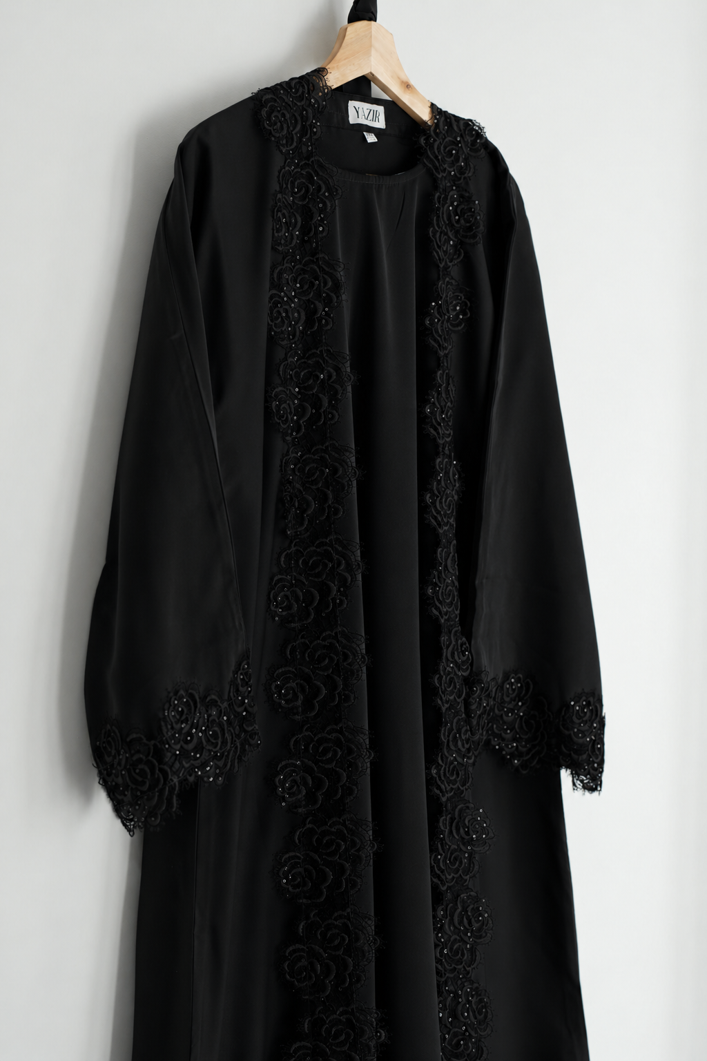 Alora Floral Abaya 4 Piece Set – Black Abaya with Hijab, Slip Dress & Rope