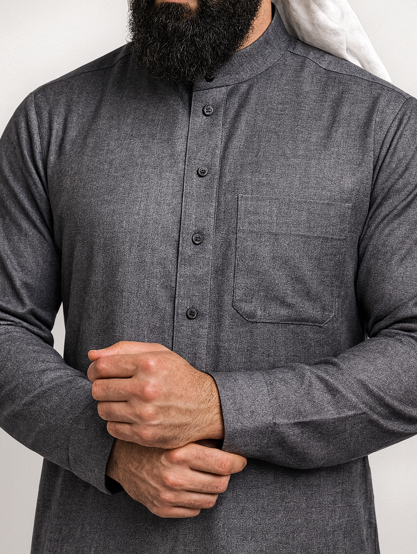 Premium Ash Thobe – Saudi Style Men’s Long Sleeve Islamic Clothing