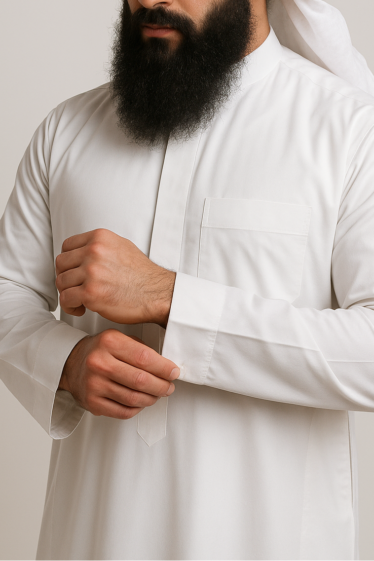 Premium White Thobe with Zip – Saudi Style Men’s Islamic Wear