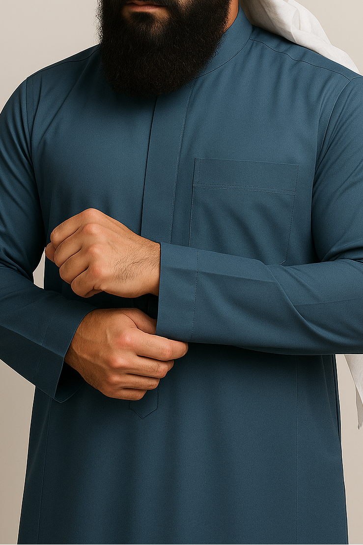 Premium Teal Thobe with Zip – Saudi Style Men’s Islamic Wear