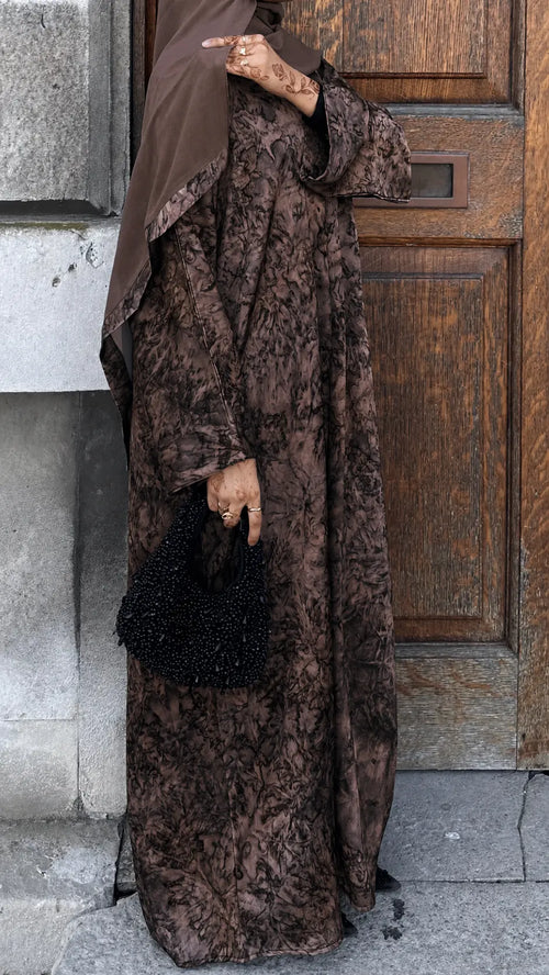 Avenra Printed Abaya 2 Piece Set – Sunset Marble Modest Abaya with Hijab front view – From #1 Shop YAZIR – YAZIRCO