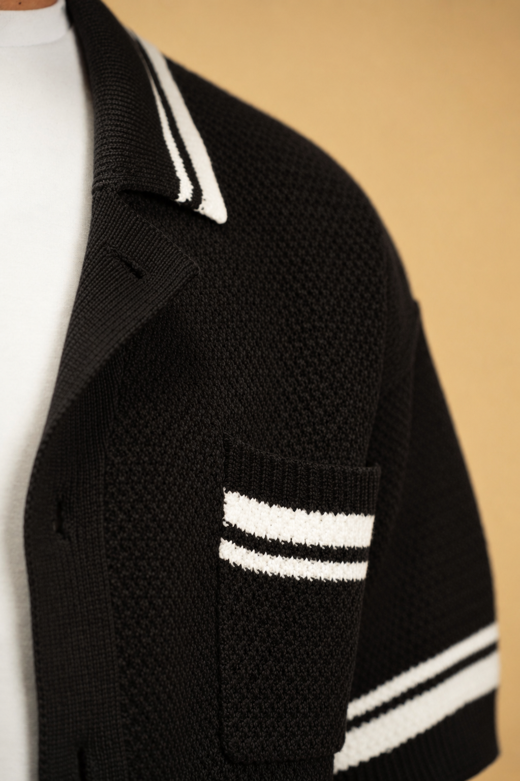 Crochet Knit Button Through Shirt - Black
