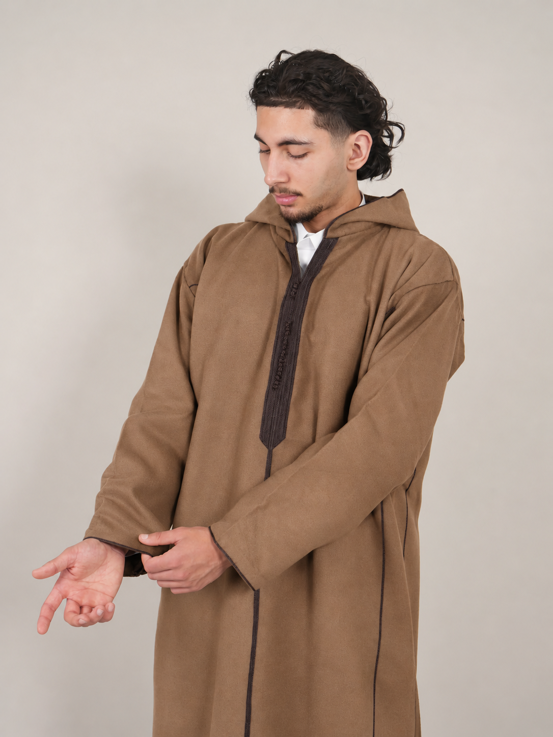 Men’s Camel Moroccan Djellaba – Traditional Hooded Thobe