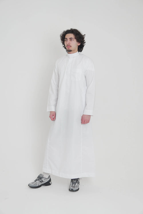 Classic White Saudi Thobe front view – From #1 Shop YAZIR – YAZIRCO