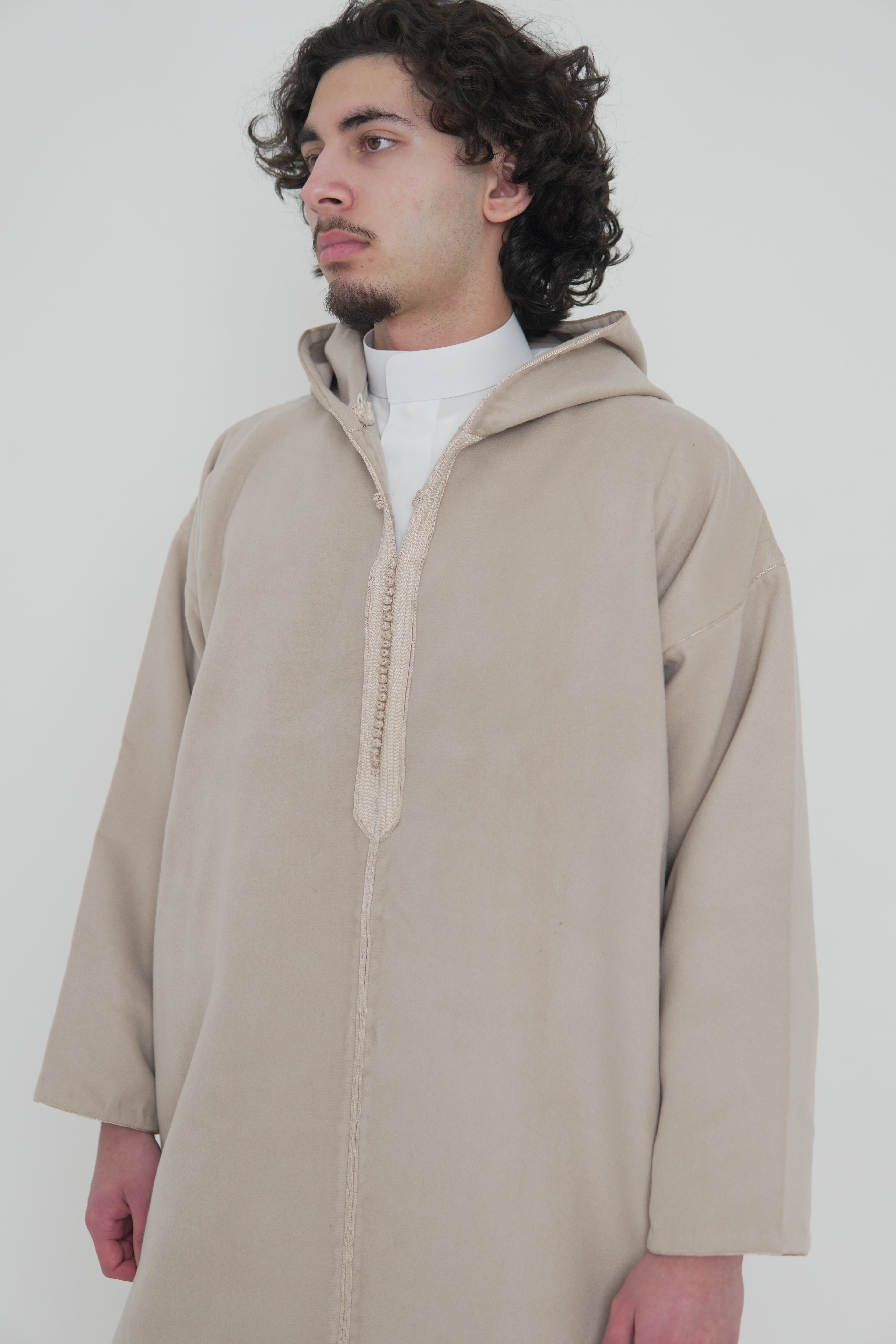 Men’s Honey Beige Moroccan Djellaba – Traditional Hooded Thobe
