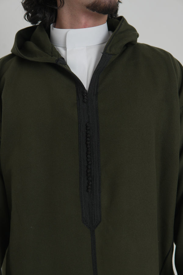 Men’s Khaki Moroccan Djellaba – Traditional Hooded Thobe