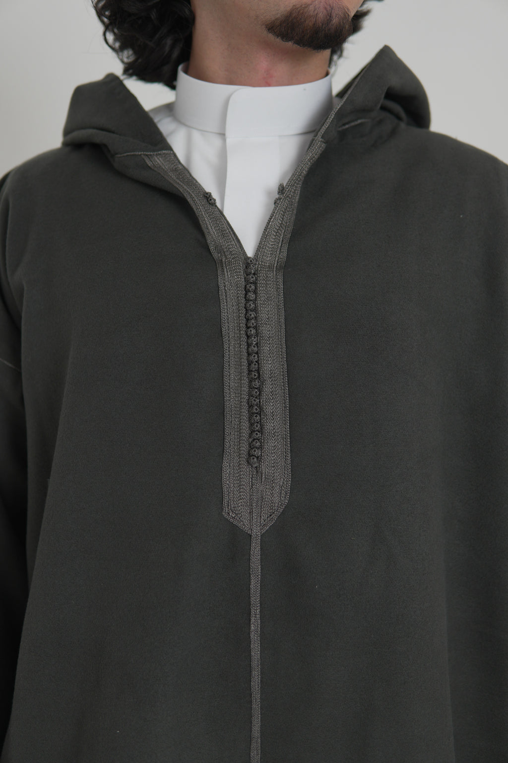 Men's Dark Grey Moroccan Djellaba – Traditional Hooded Thobe