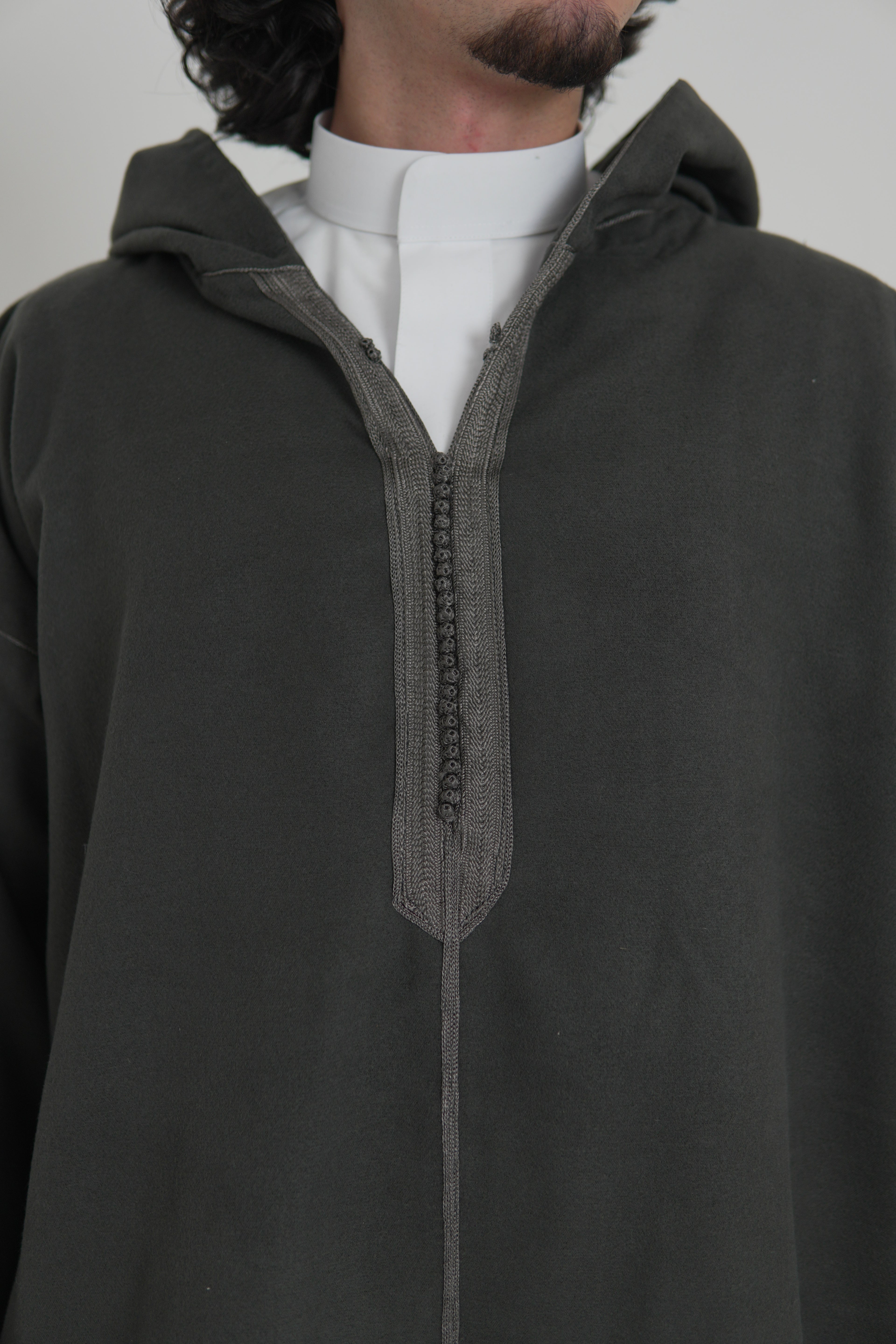 Men's Dark Grey Moroccan Djellaba – Traditional Hooded Thobe