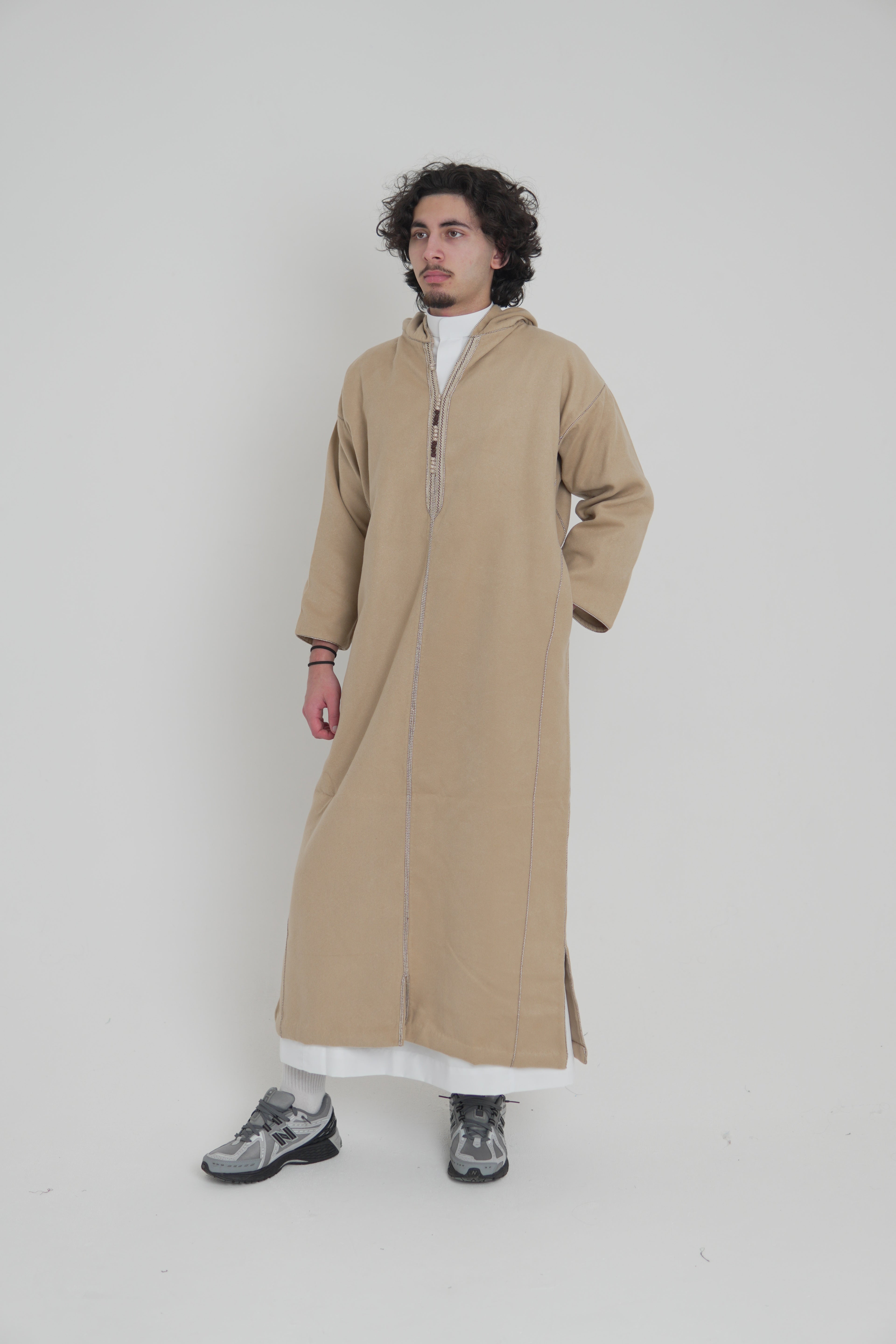 Men’s Oat Moroccan Djellaba – Traditional Hooded Thobe