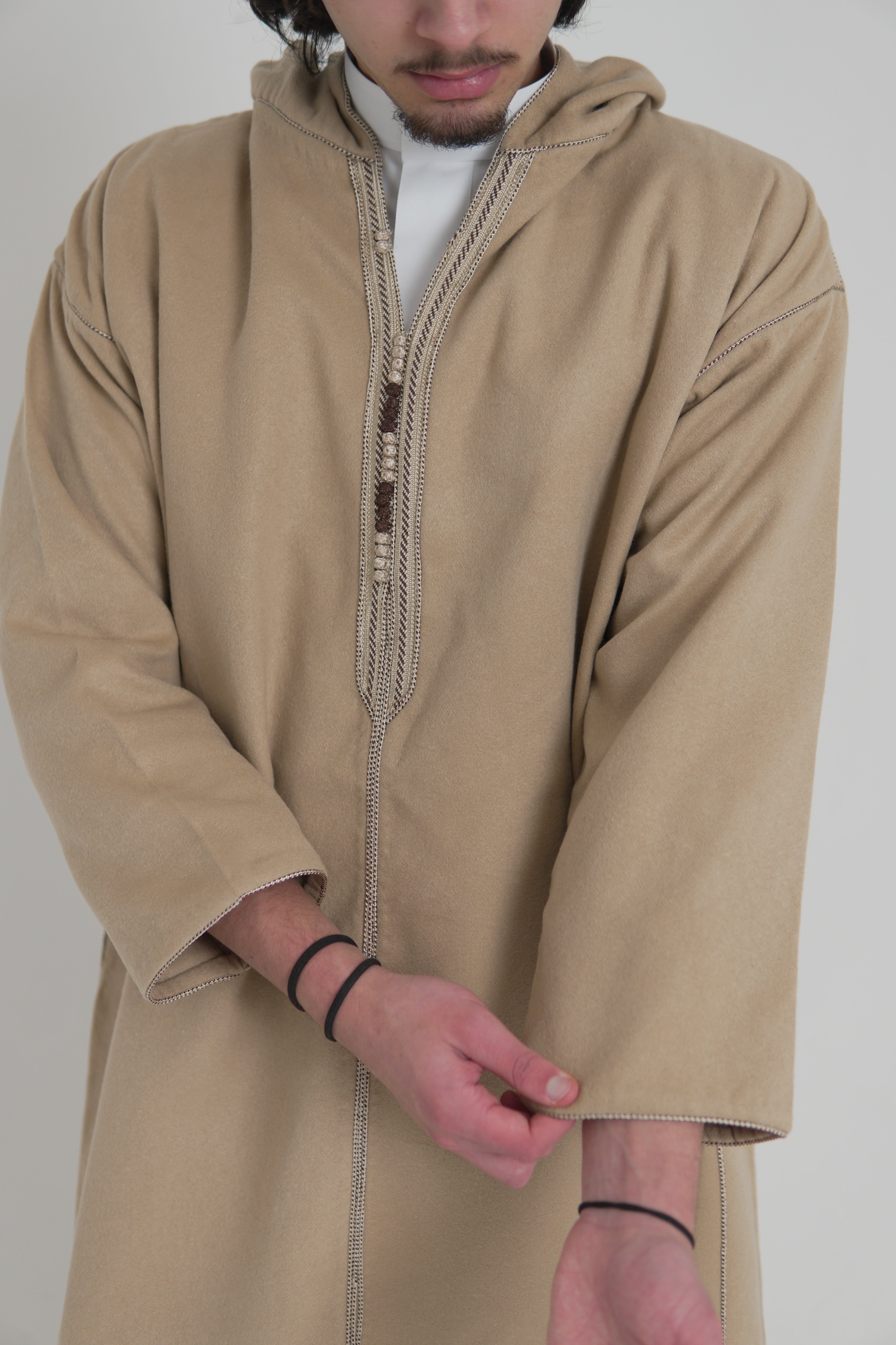 Men’s Oat Moroccan Djellaba – Traditional Hooded Thobe