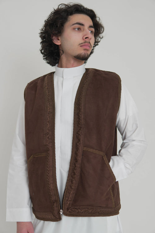 Dark Brown Farwa Gilet - Men's Bodycoat front view – From #1 Shop YAZIR – YAZIRCO
