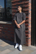 Premium Dark Grey Emirati Half Sleeve Thobe front view – From #1 Shop YAZIR – YAZIRCO