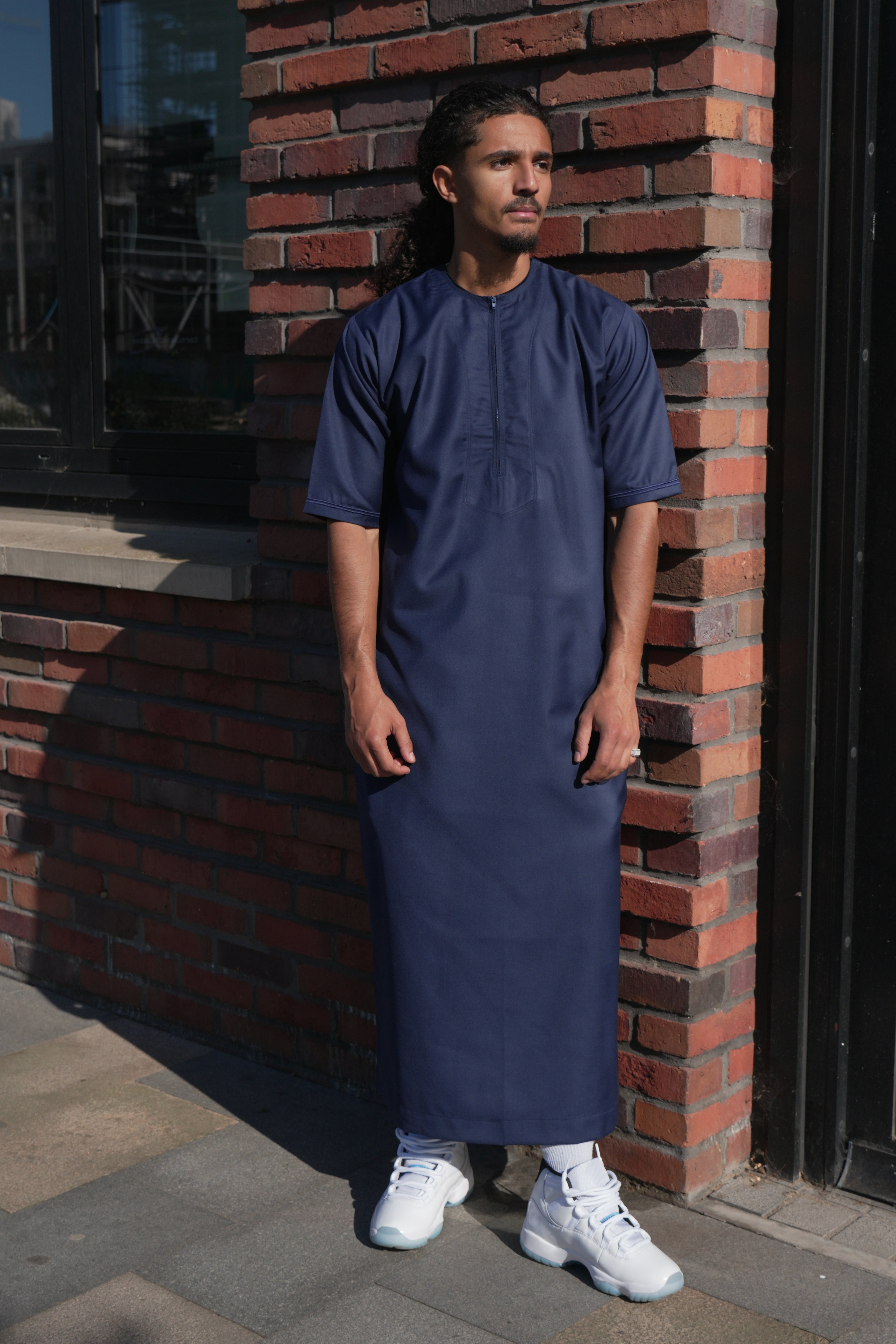 Premium Navy Emirati Half Sleeve Thobe