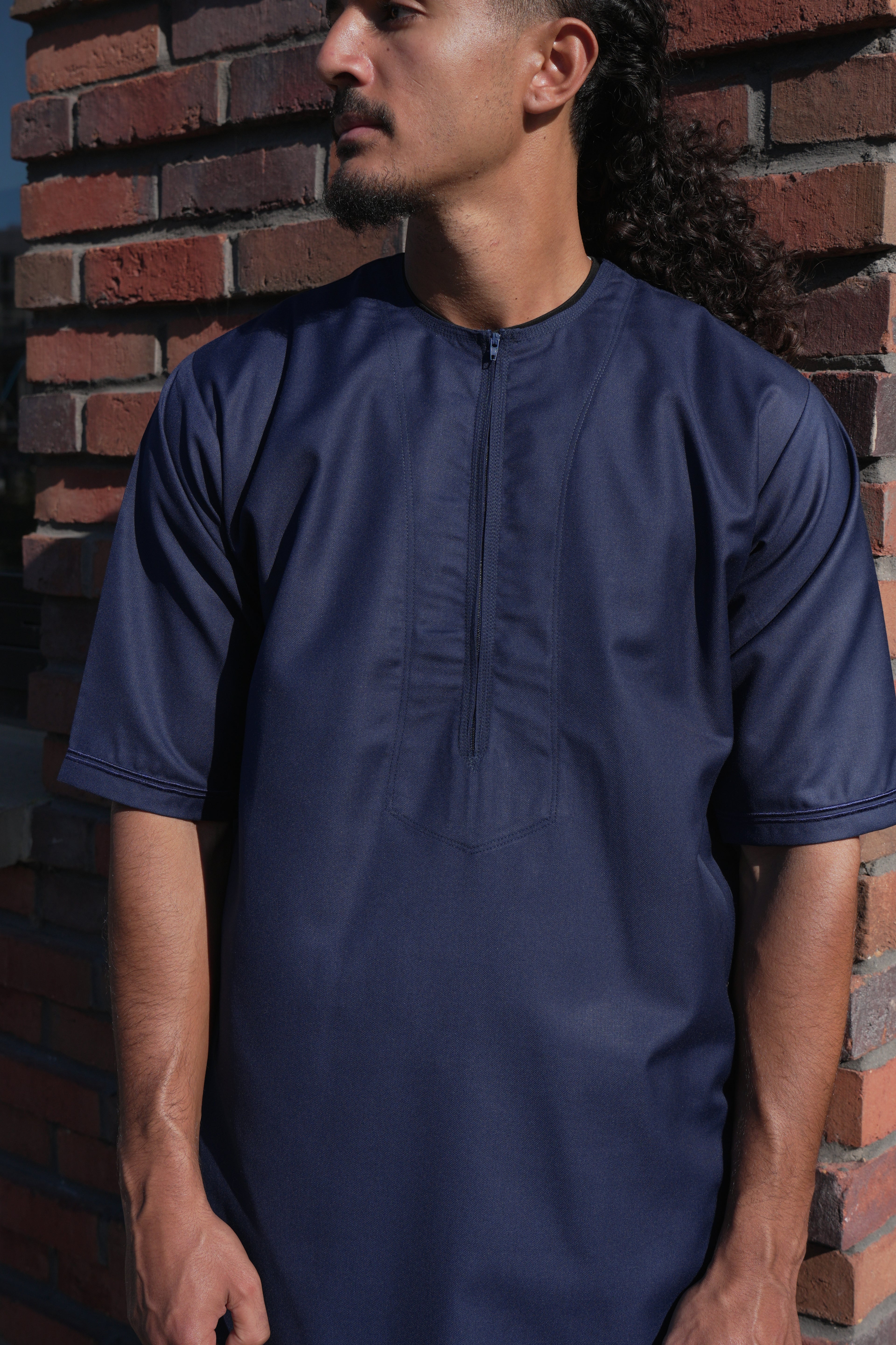 Premium Navy Emirati Half Sleeve Thobe