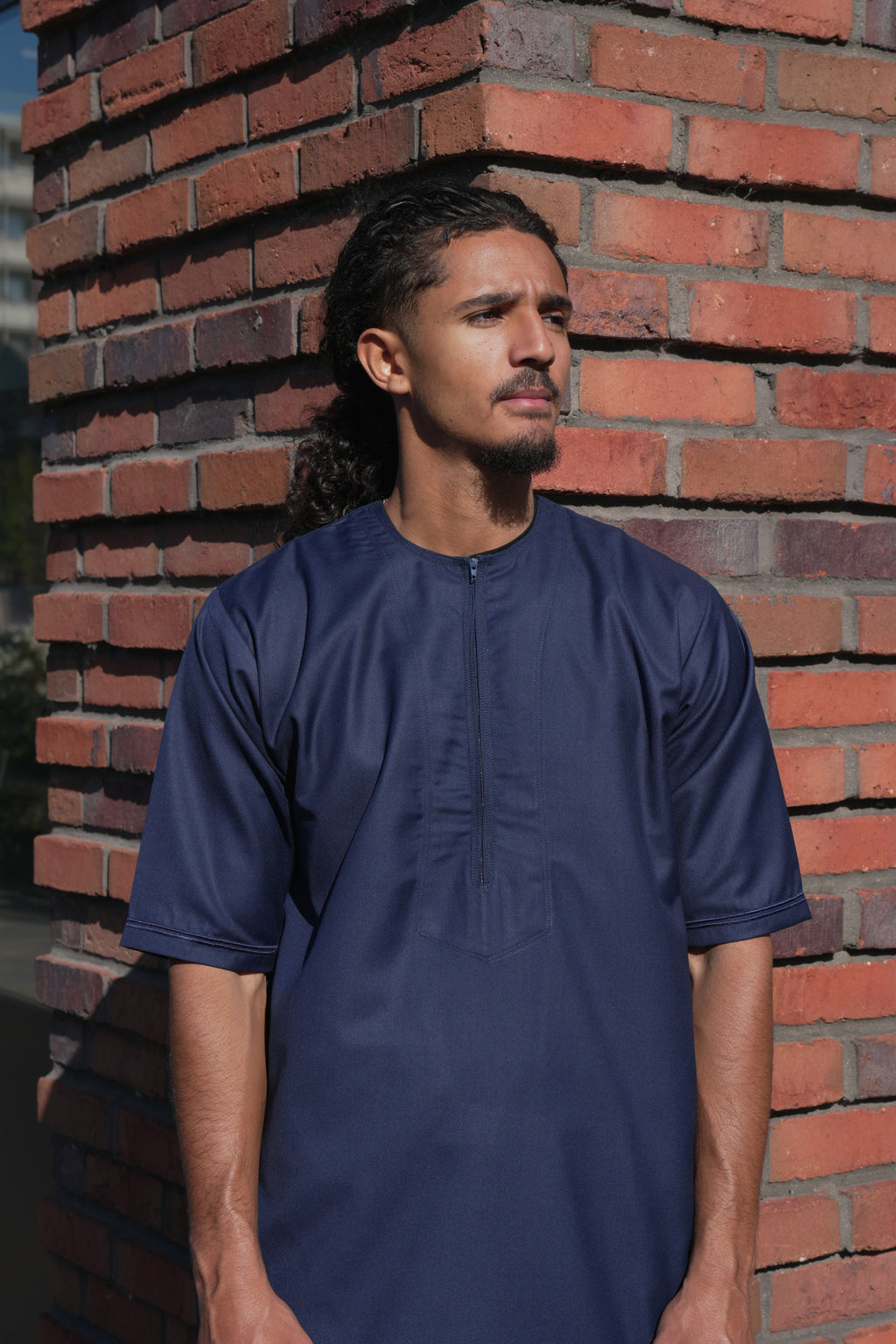 Premium Navy Emirati Half Sleeve Thobe