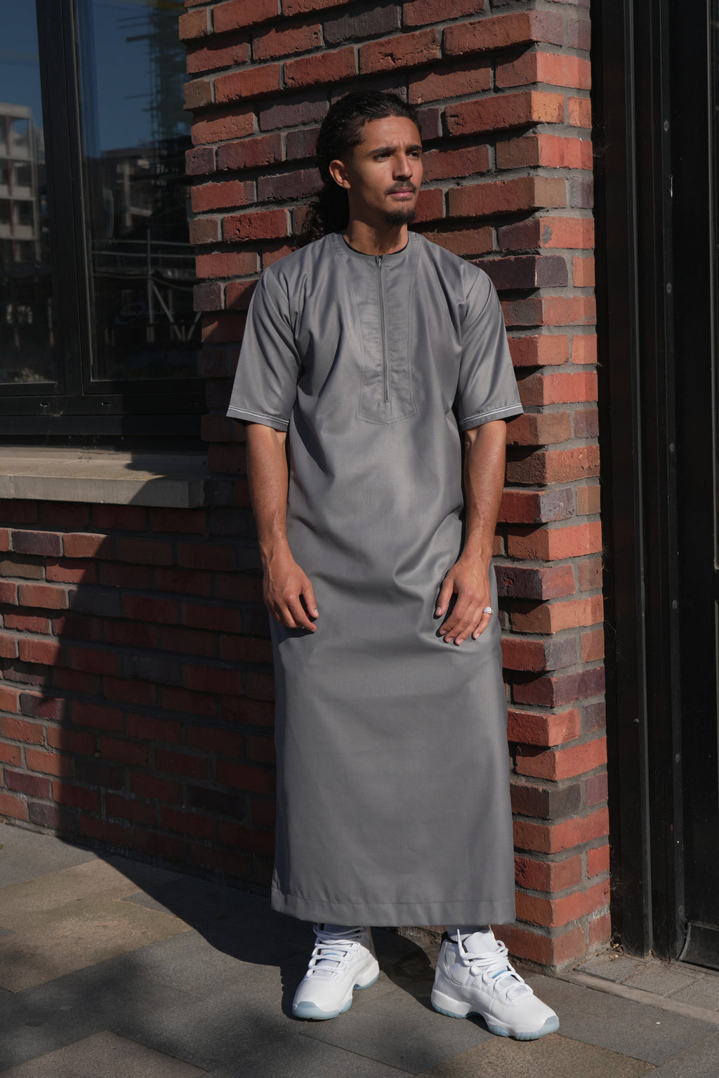 Premium Grey Emirati Half Sleeve Thobe