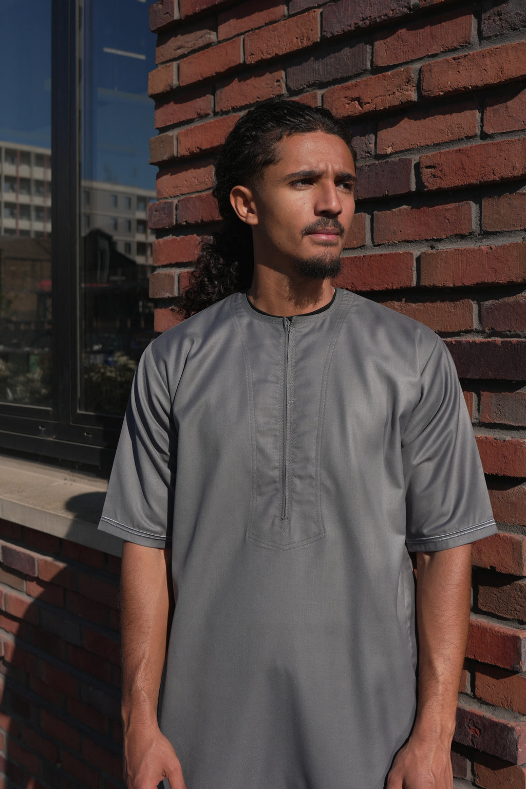Premium Grey Emirati Half Sleeve Thobe