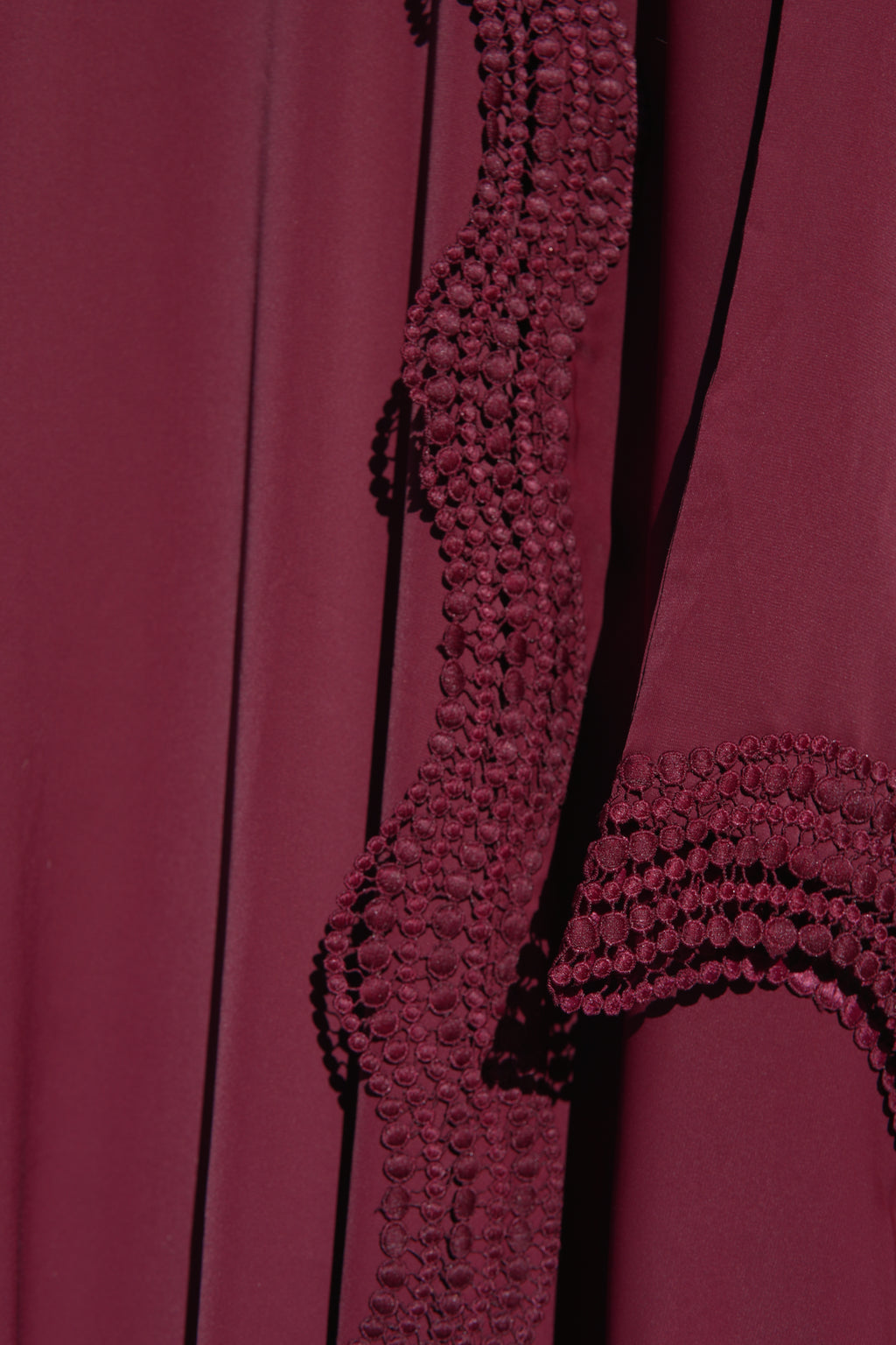 Zunaira Lace Abaya 4 Piece Set – Deep Maroon Abaya with Hijab, Slip Dress & Rope