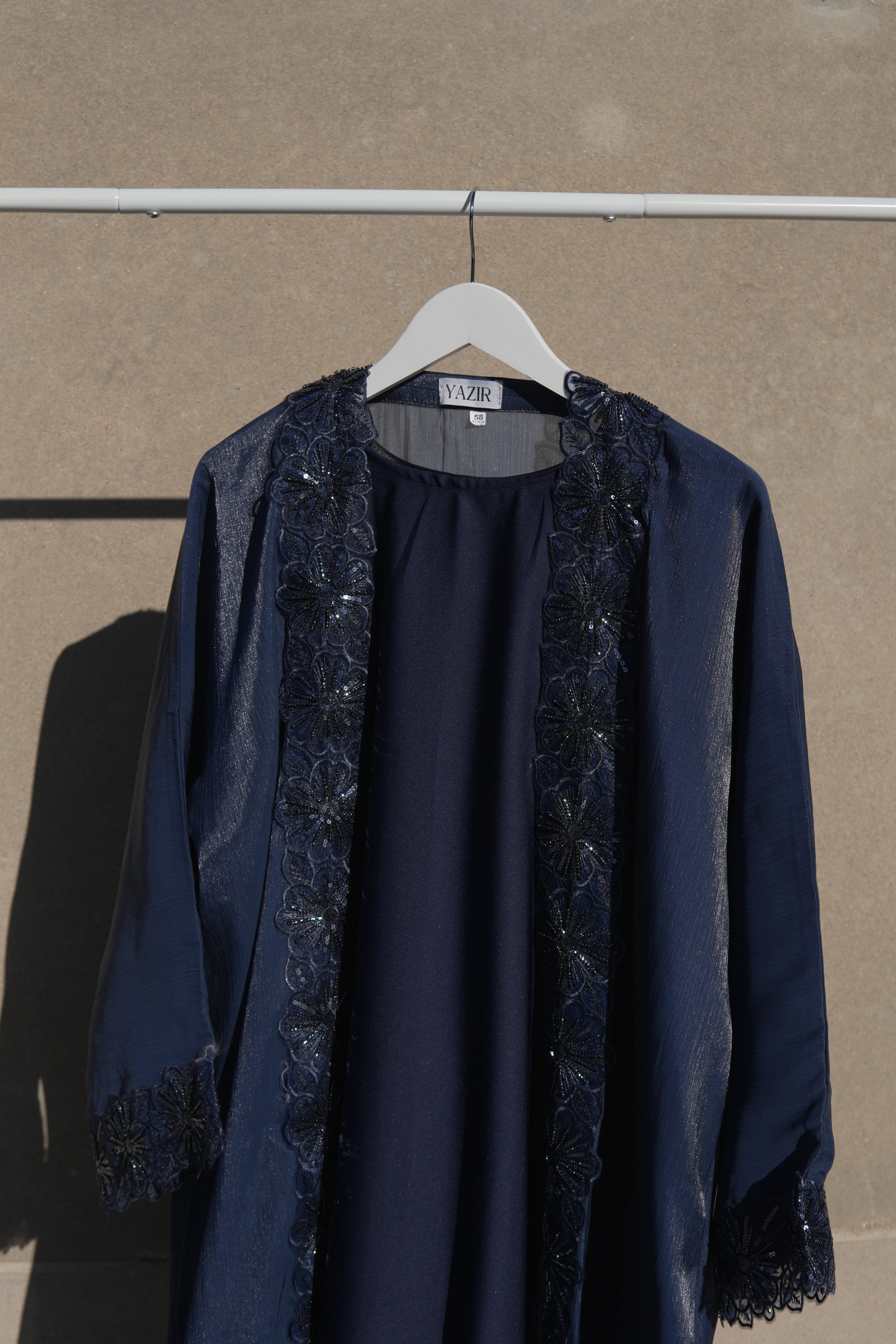 Zareen Embellished Abaya 4 Piece Set – Midnight Navy Abaya with Hijab, Slip Dress & Rope