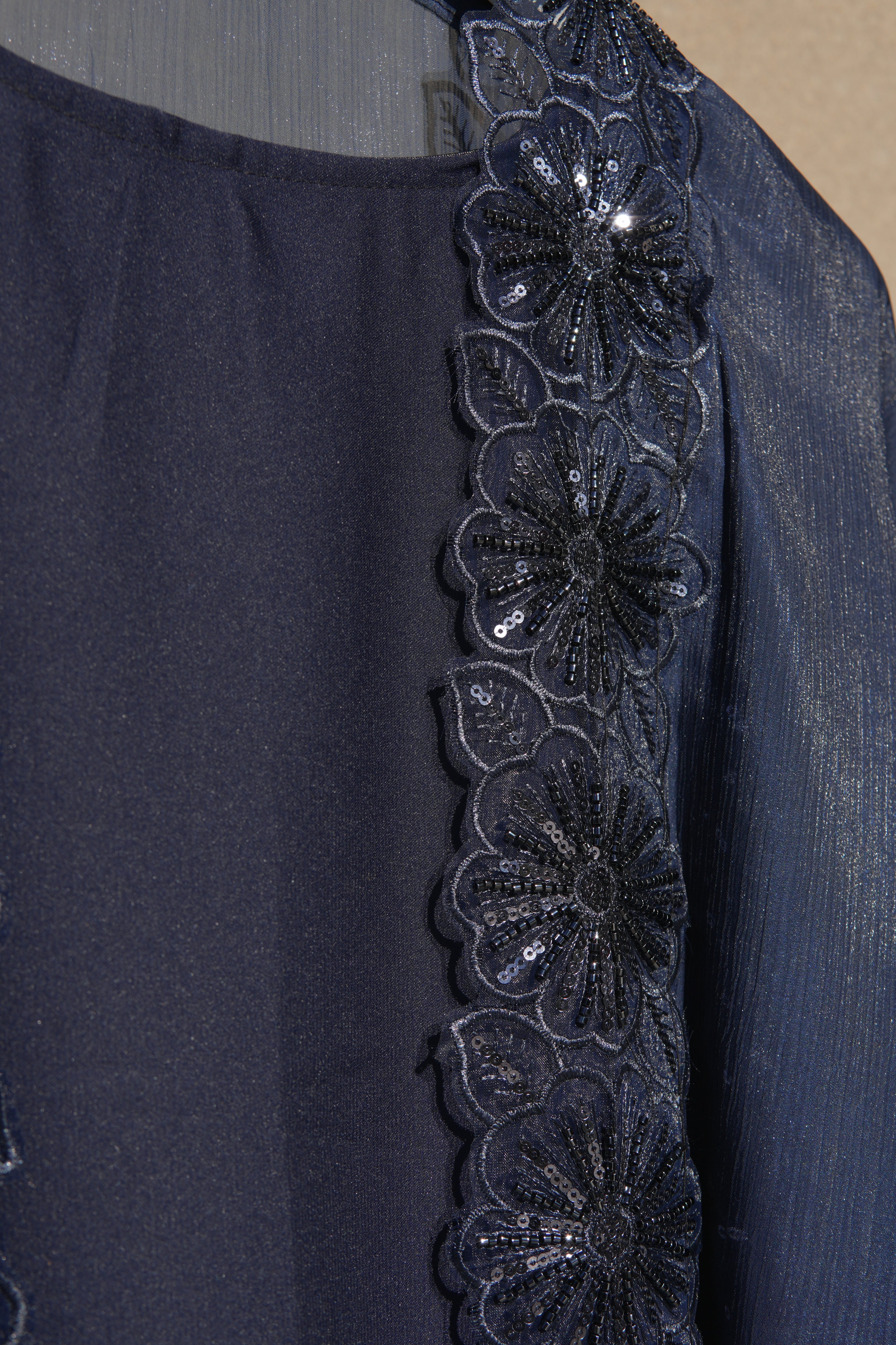 Zareen Embellished Abaya 4 Piece Set – Midnight Navy Abaya with Hijab, Slip Dress & Rope