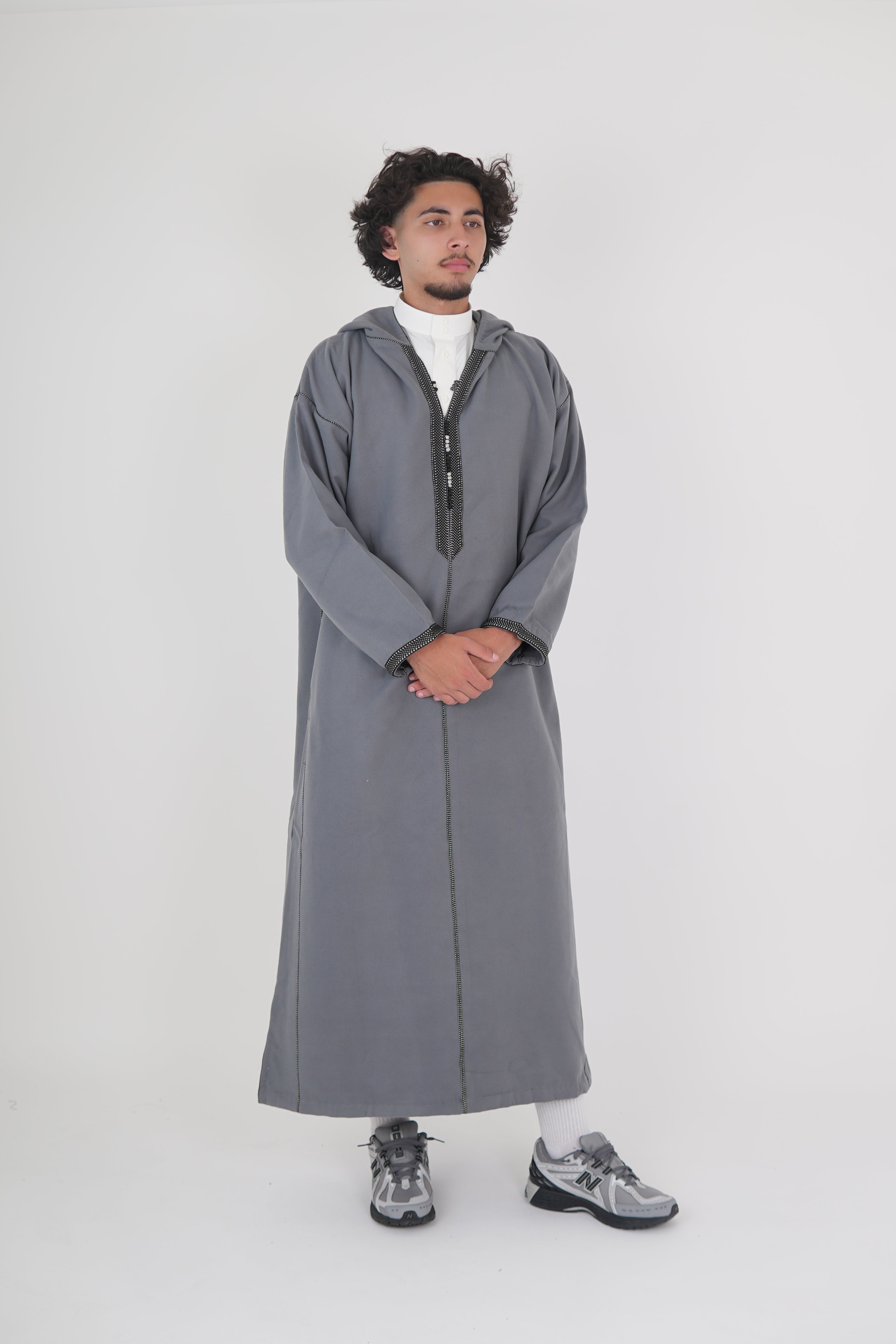 Men’s Grey Moroccan Djellaba – Traditional Hooded Thobe