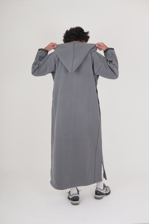 Men’s Grey Moroccan Djellaba – Traditional Hooded Thobe