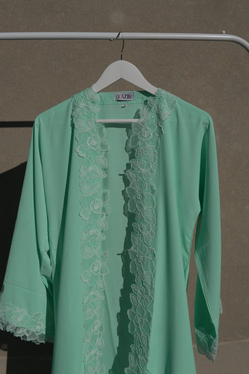 Ayla Floral Abaya 3 Piece Set – Teal Abaya with Hijab & Rope product detail – From #1 Shop YAZIR – YAZIRCO